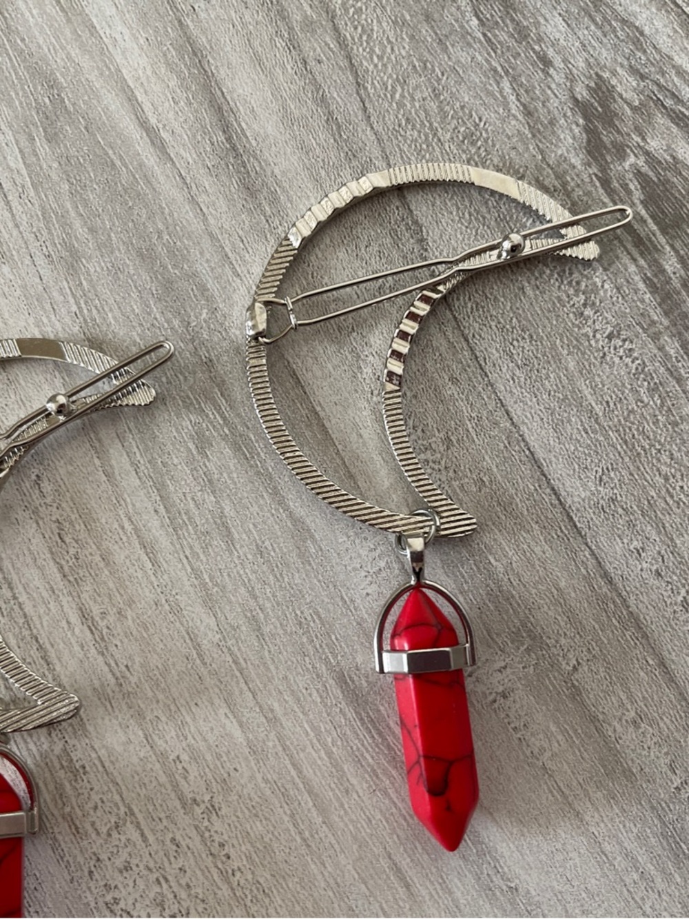 Silver Moon Hair Clip with Red Jasper - Picture 8 of 8